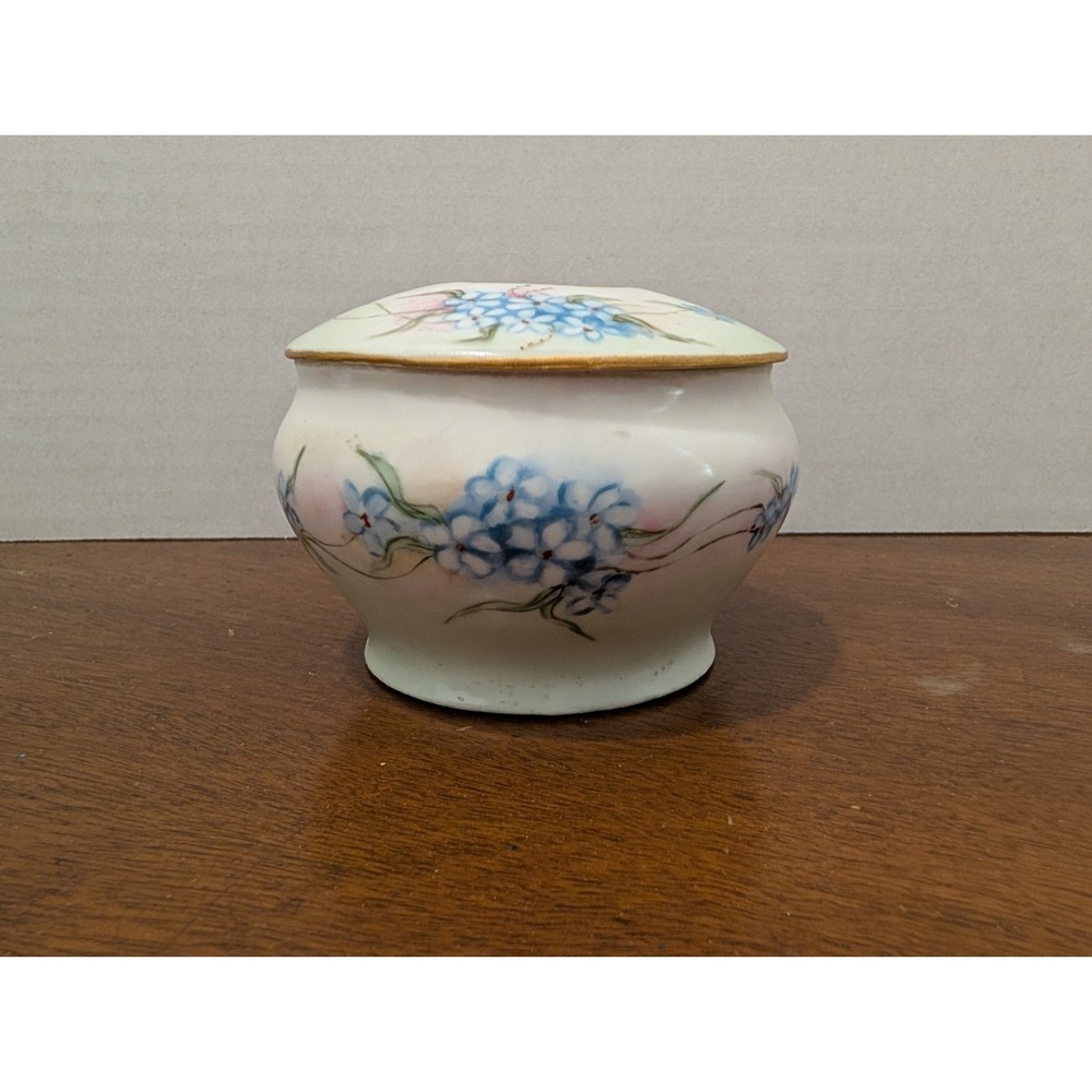 Victorian Hair Receiver, Porcelain, Forget-me-nots, Gold Trim, Welmer Germany